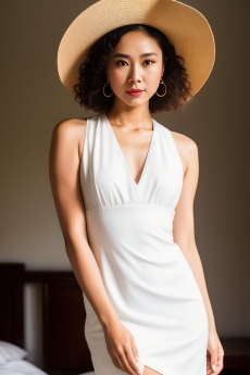 beautiful asian woman wearing white dress posing for a photo